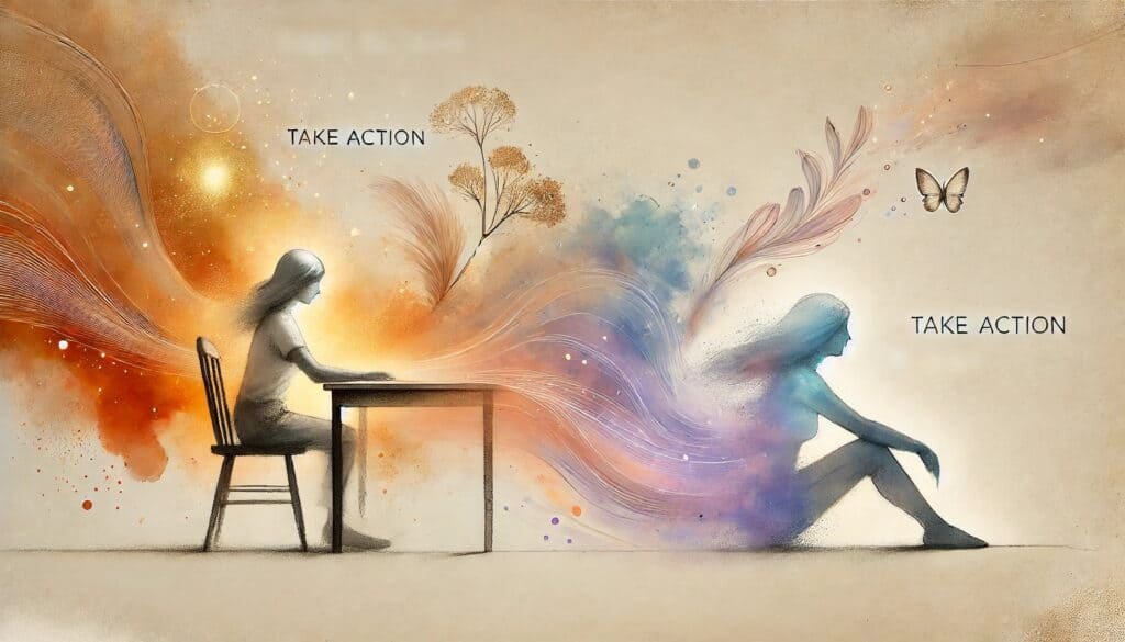 The Guilt of Resting After Deep Work: Release the Guilt of Your Unique Productive Cycle 5 Inner peace and mindfulness inspired artwork with flowing colors and butterflies for personal growth and spiritual insight.